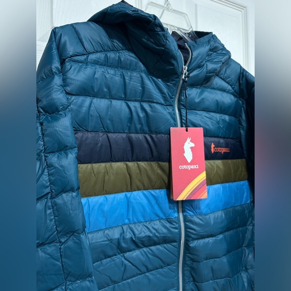 Cotopaxi Men’s XL Fuego Hooded Down Puffer Jacket Blue Abyss Stripes NWT - Picture 2 of 15
